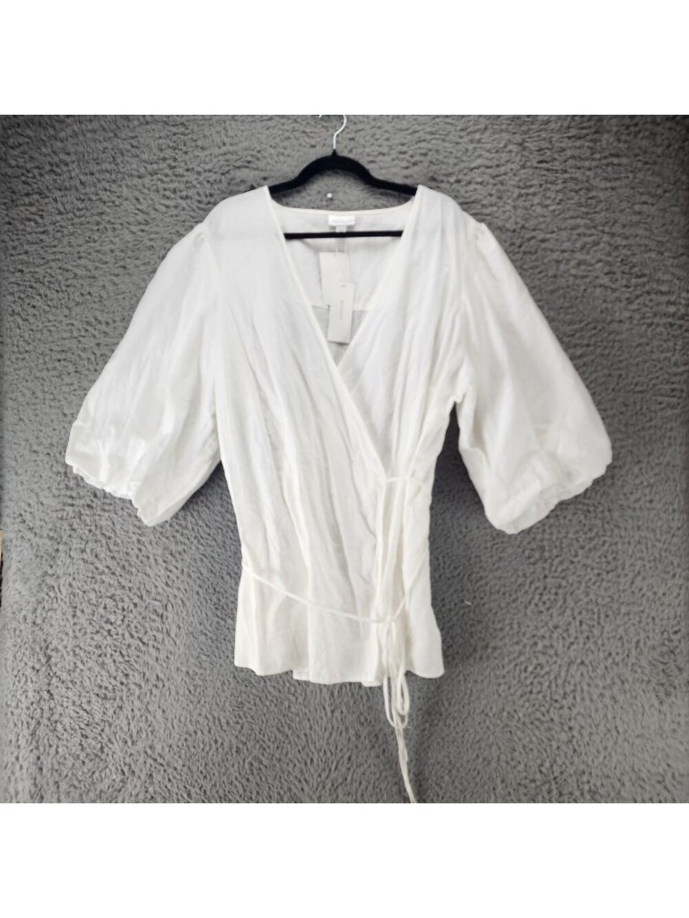 Refinity Top Womens XXL White Linen Blend Puff Sleeve Wrap *NWT*